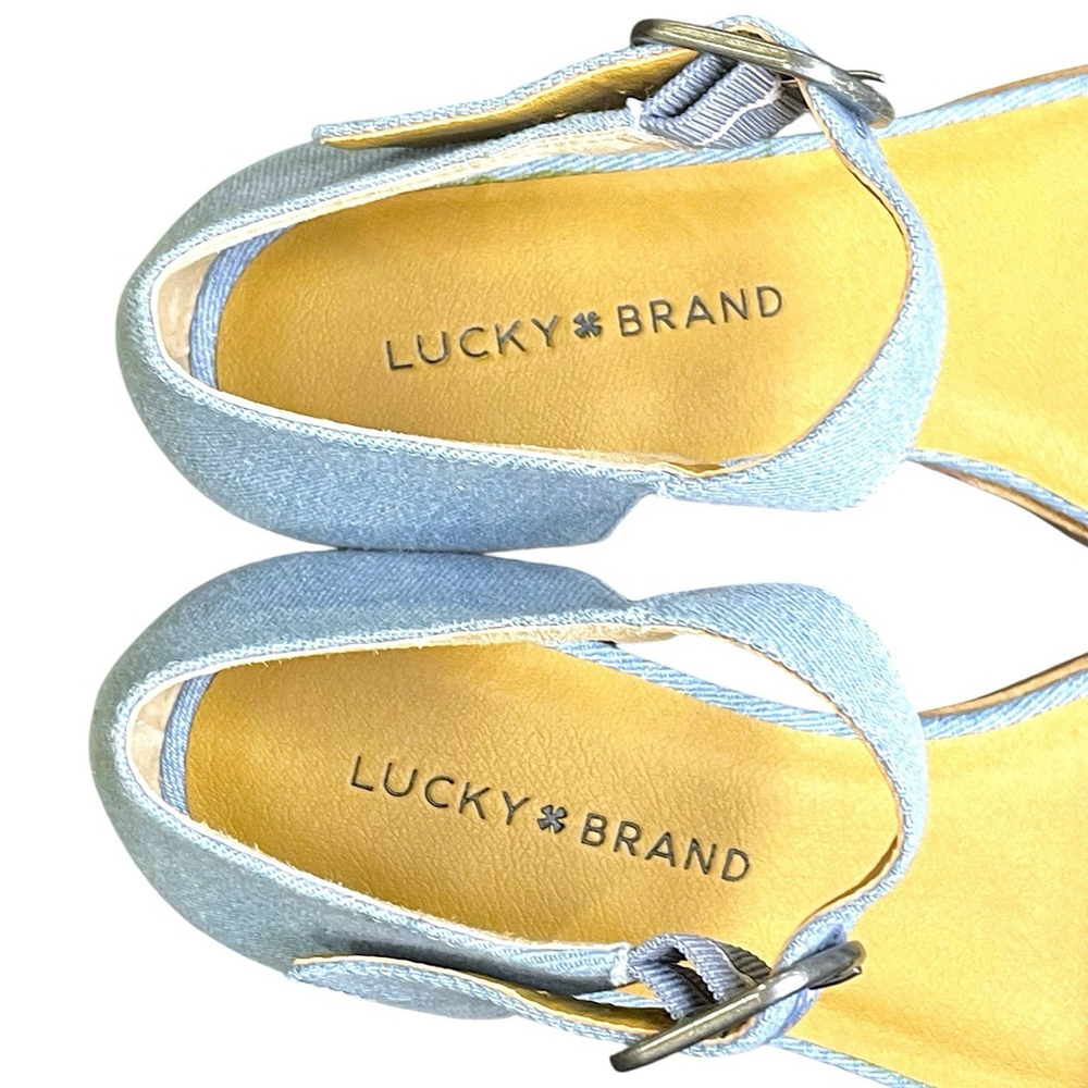 Lucky Brand Womens 8.5 Riamsee Wedge Sandals Ankle Strap Denim Summer Blue NWOT - Picture 9 of 15